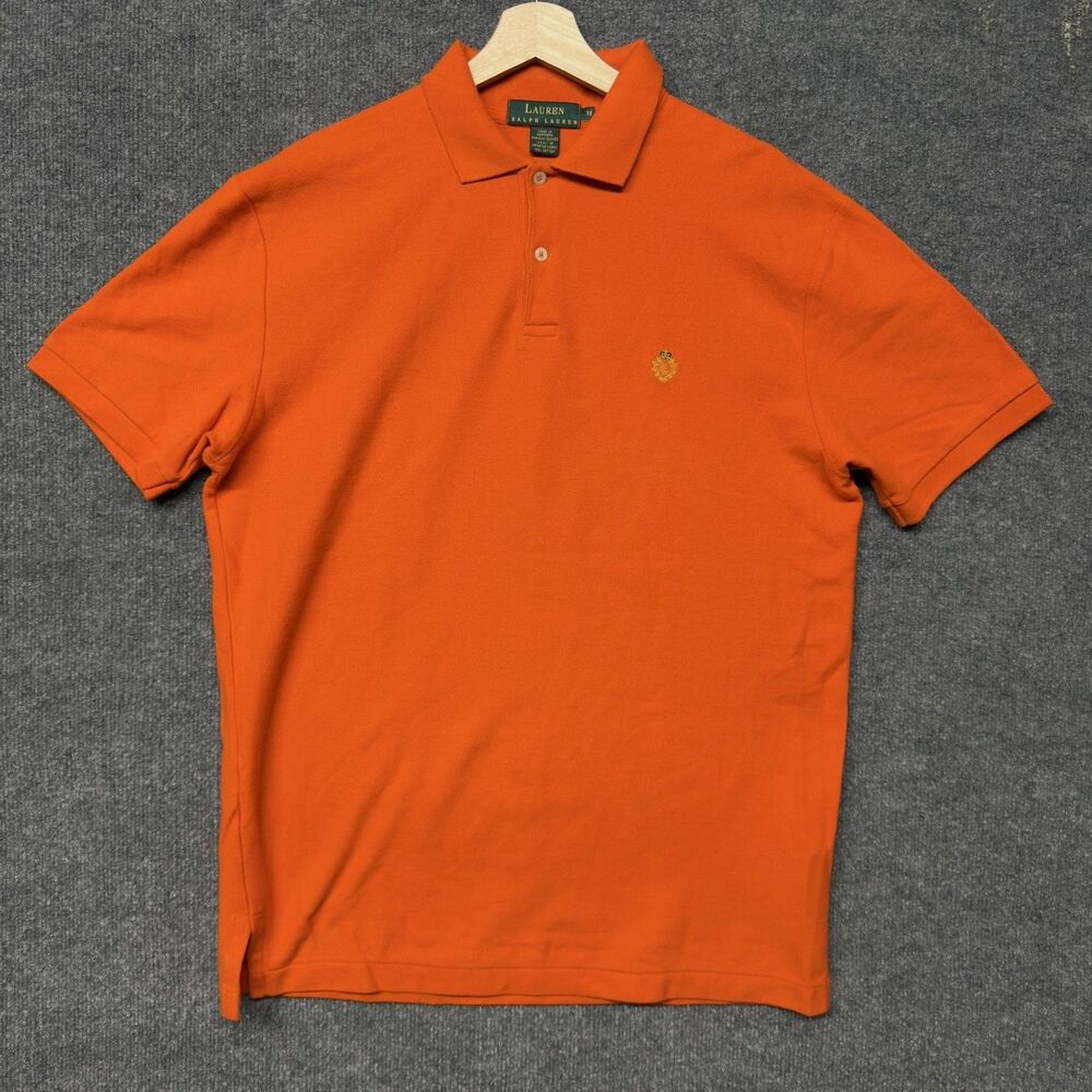 Lauren Ralph Lauren Polo Shirt Mens M Orange Crest Logo Pique Knit Casual Y2K